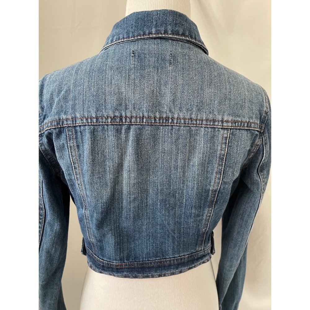 Ci Sono Medium Wash Snap Front Crop Denim Jacket - Picture 6 of 10